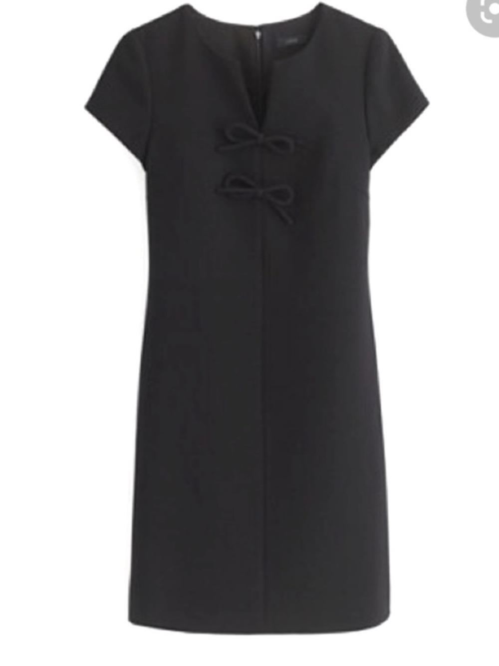 J Crew Classic Black Short Sleeve Bow Front Shift Dress
